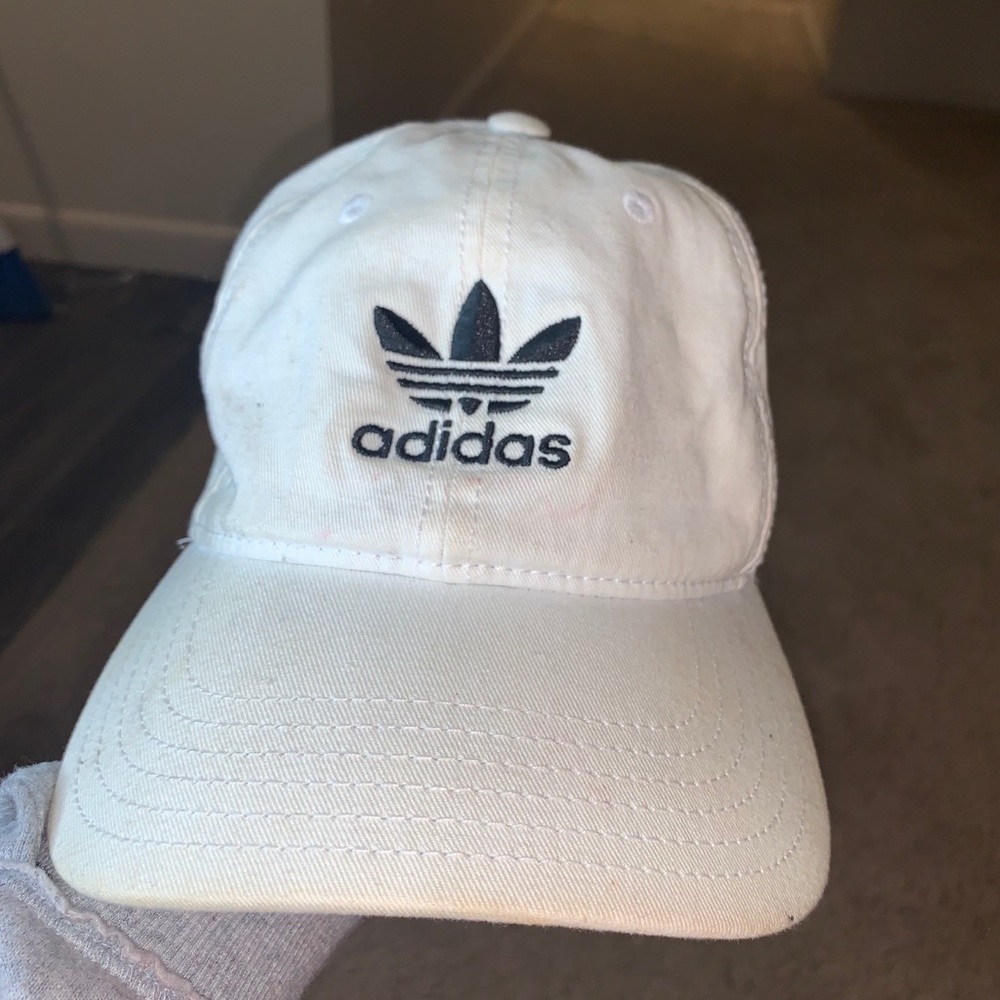white and black adidas hat